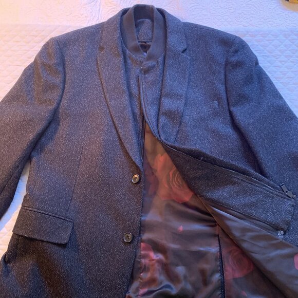 Linea Charcoal Herringbone Blazer w/ Zip Insert, Size L (40-42R) - Picture 1 of 14